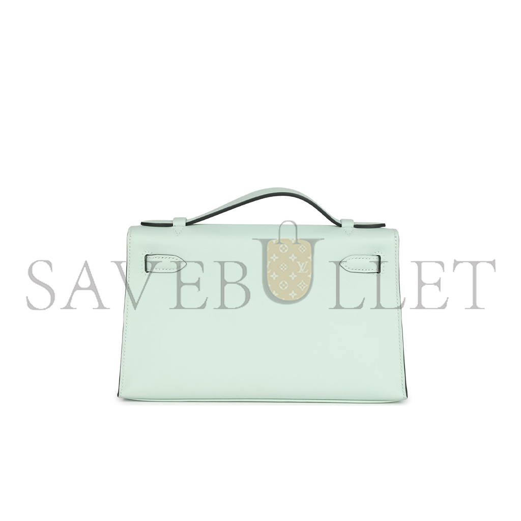 HERMES MASTER KELLY POCHETTE VERT BUBBLE GREEN SWIFT PALLADIUM HARDWARE (22*14*7cm) 